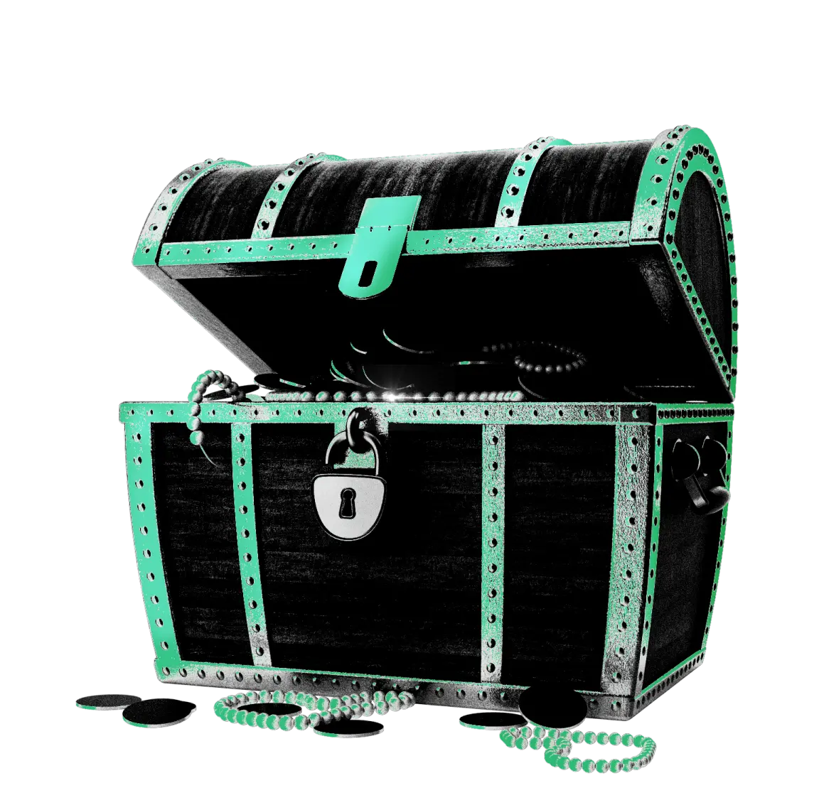 Czarno-zielona skrzynia ze skarbami i kłódką na stronie internetowej Kryptonum