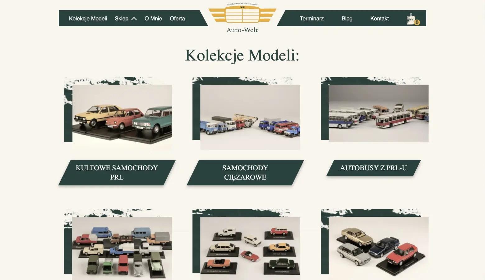 Widok strony internetowej Auto-Welt z listą modeli kolekcjonerskich samochodów